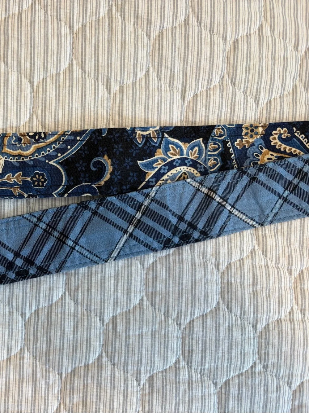 Women’s Blue & Black Paisley & Plaid fabric belt tortoise shell buckle large